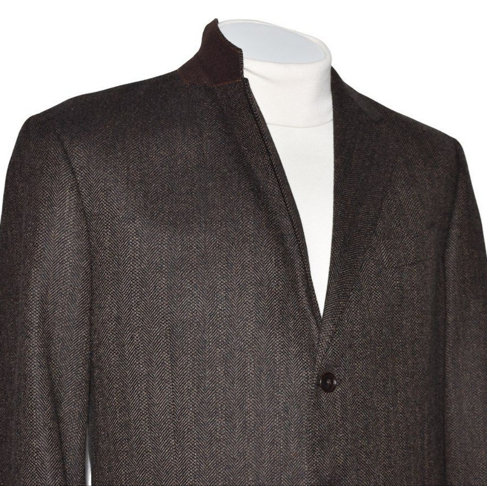 Ermenegildo Zegna Herringbone Brown Blazer Mens Sport Coat Jacket Size 44-L